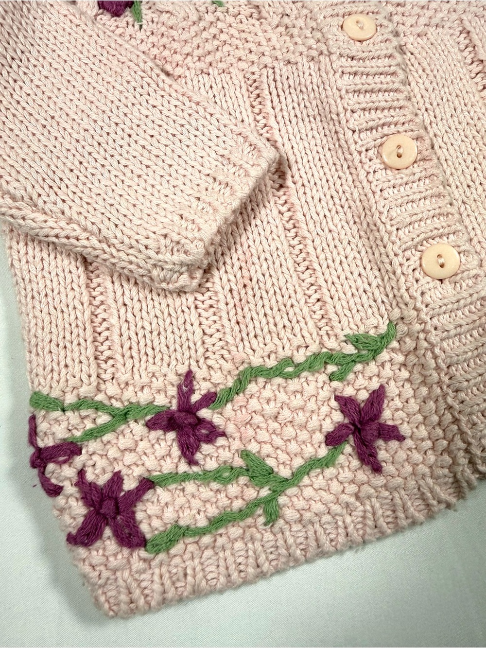 VINTAGE NWT LYDIA JANE Girls Hand Knit Floral Cardigan 4T Cottagecore 90s NEW - Picture 9 of 13